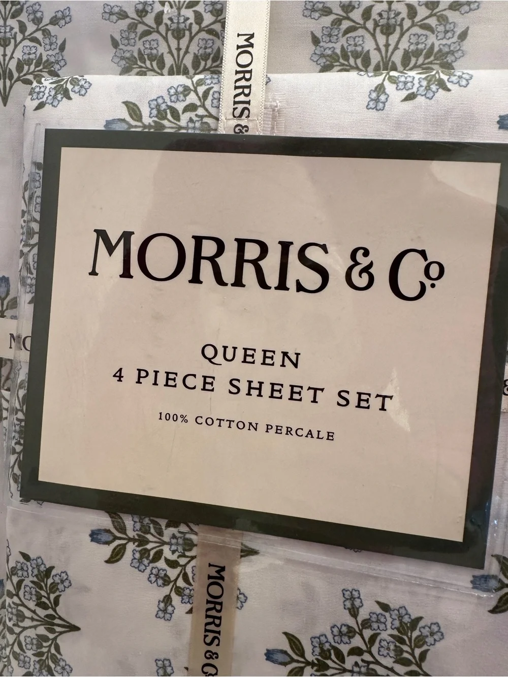 Morris & Co QUEEN 4-Piece 100% Cotton Sheet Set With Blue Flowers